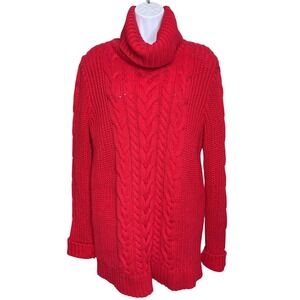 Vintage GAP Y2K Red Cable Knit Turtleneck Sweater Size L Cotton Fisherman Preppy